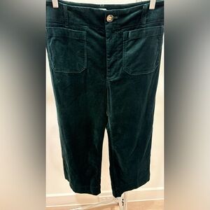 Anthropologie Maeve Colette Cropped Green Velvet Pants Sz 31
